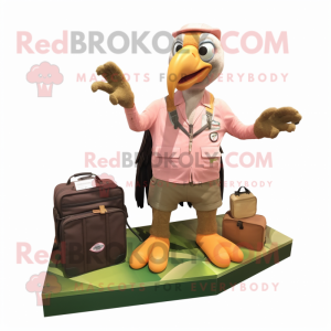 Peach Vulture mascot costume character dressed with a Cargo Shorts and Wallets