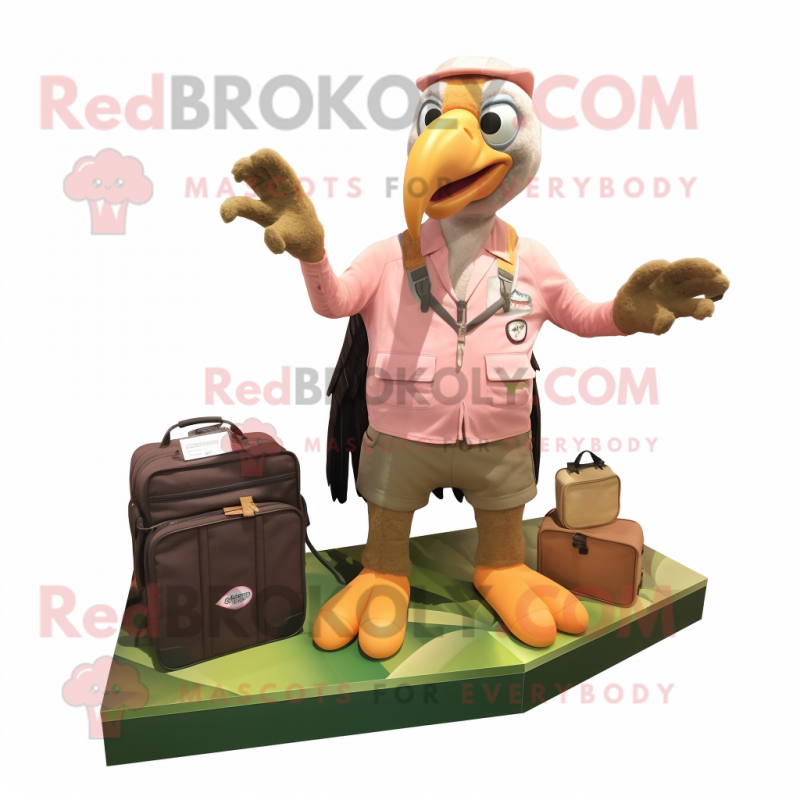 Peach Vulture mascot costume character dressed with a Cargo Shorts and Wallets Peach Vulture mascot costume character dressed with a Cargo Shorts and Wallets