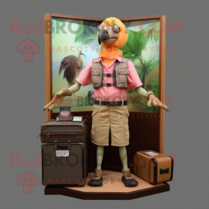 Peach Vulture mascot costume character dressed with a Cargo Shorts and Wallets