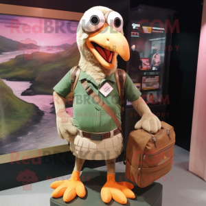 Peach Vulture mascot costume character dressed with a Cargo Shorts and Wallets