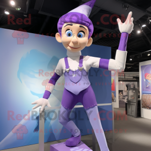 Lavender Acrobat mascot costume character dressed with a Shorts and Suspenders