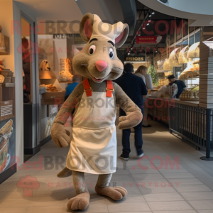 Tan Ratatouille mascot costume character dressed with a Dungarees and Scarves