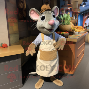 Tan Ratatouille mascot costume character dressed with a Dungarees and Scarves