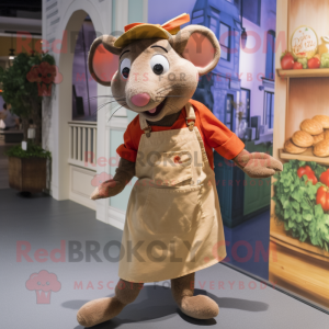 Tan Ratatouille mascot costume character dressed with a Dungarees and Scarves