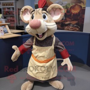 Tan Ratatouille mascot costume character dressed with a Dungarees and Scarves