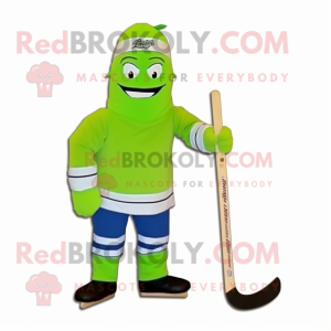 Lime Green Ice Hockey Stick mascot costume character dressed with a Wrap Dress and Beanies