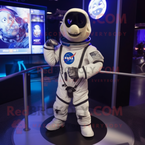 Navy Astronaut mascot costume character dressed with a Graphic Tee and Lapel pins