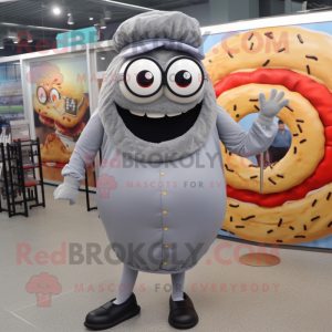 Gray Bagels mascot costume character dressed with a A-Line Skirt and Eyeglasses