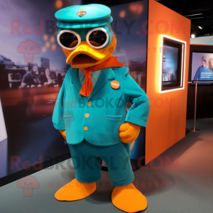 Teal Orange mascot costume character dressed with a Coat and Cufflinks