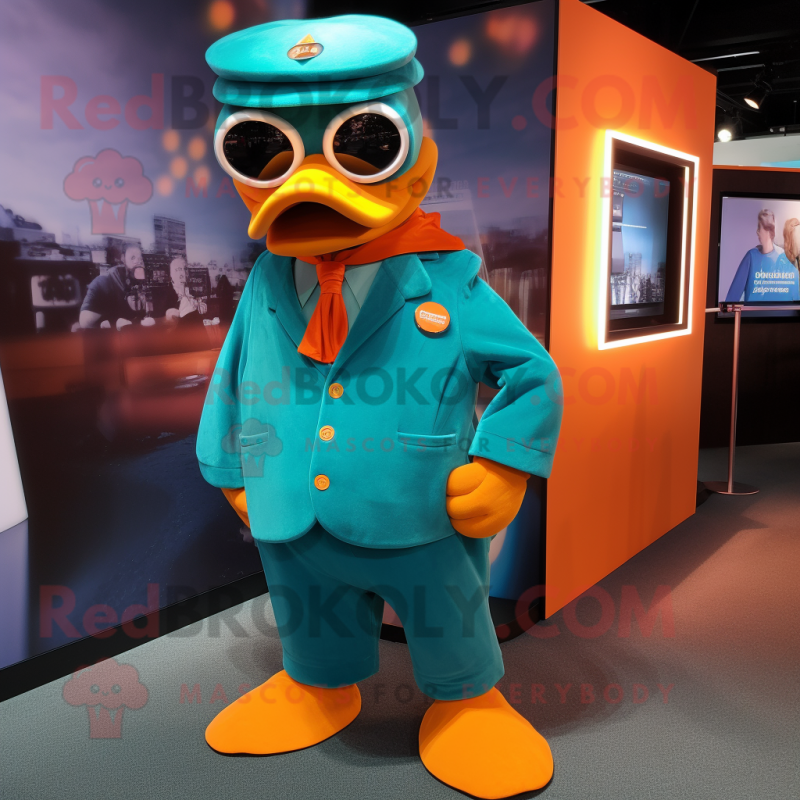 Teal Orange mascot costume character dressed with a Coat and Cufflinks