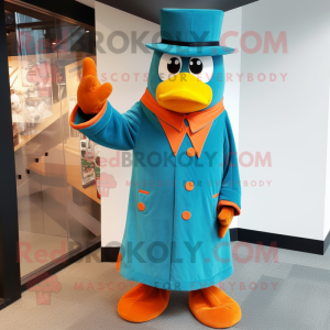 Teal Orange mascot costume character dressed with a Coat and Cufflinks