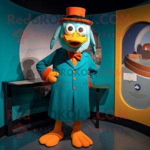 Teal Orange mascot costume character dressed with a Coat and Cufflinks