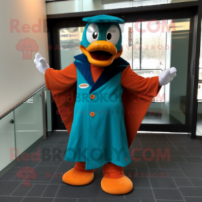 Teal Orange mascot costume character dressed with a Coat and Cufflinks