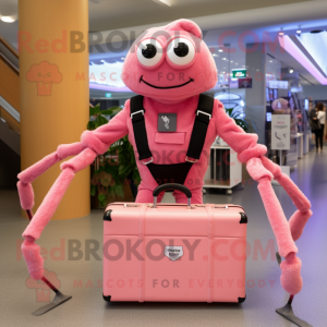 Pink Spider mascot costume character dressed with a Overalls and Briefcases