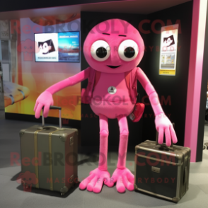 Pink Spider mascot costume character dressed with a Overalls and Briefcases