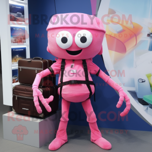 Pink Spider mascot costume character dressed with a Overalls and Briefcases
