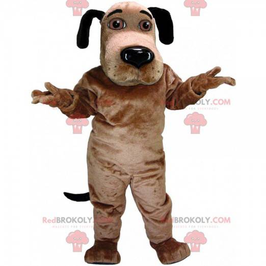 Mascote cachorro marrom e preto com olhos castanhos -