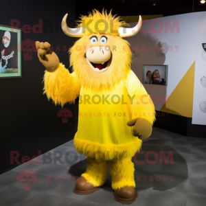 Yellow Yak mascot costume character dressed with a A-Line Dress and Gloves