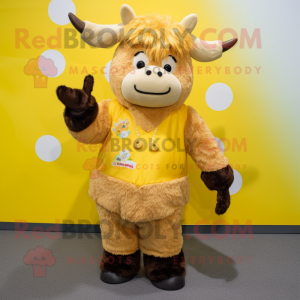 Yellow Yak mascot costume character dressed with a A-Line Dress and Gloves