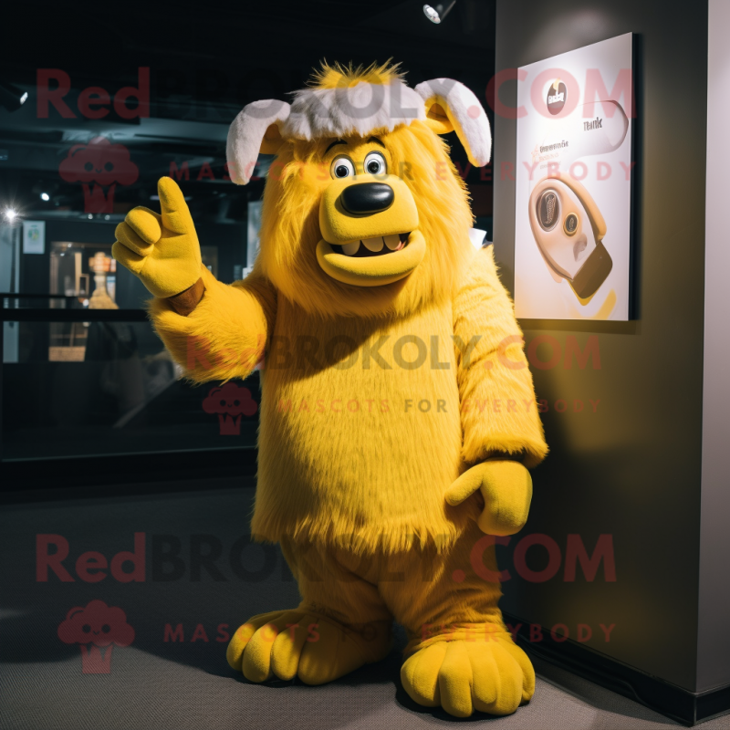 Yellow Yak mascot costume character dressed with a A-Line Dress and Gloves