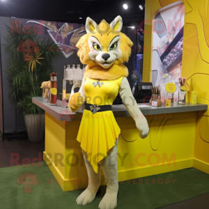 Gul Lynx maskot kostym...