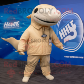 Beige Humpback Whale mascot costume character dressed with a Windbreaker and Ties