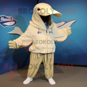 Beige Humpback Whale mascot costume character dressed with a Windbreaker and Ties