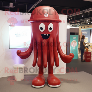 Maroon Jellyfish mascot costume character dressed with a Poplin Shirt and Foot pads