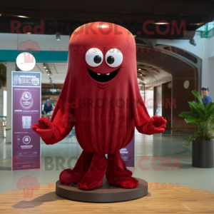 Maroon Jellyfish mascot costume character dressed with a Poplin Shirt and Foot pads