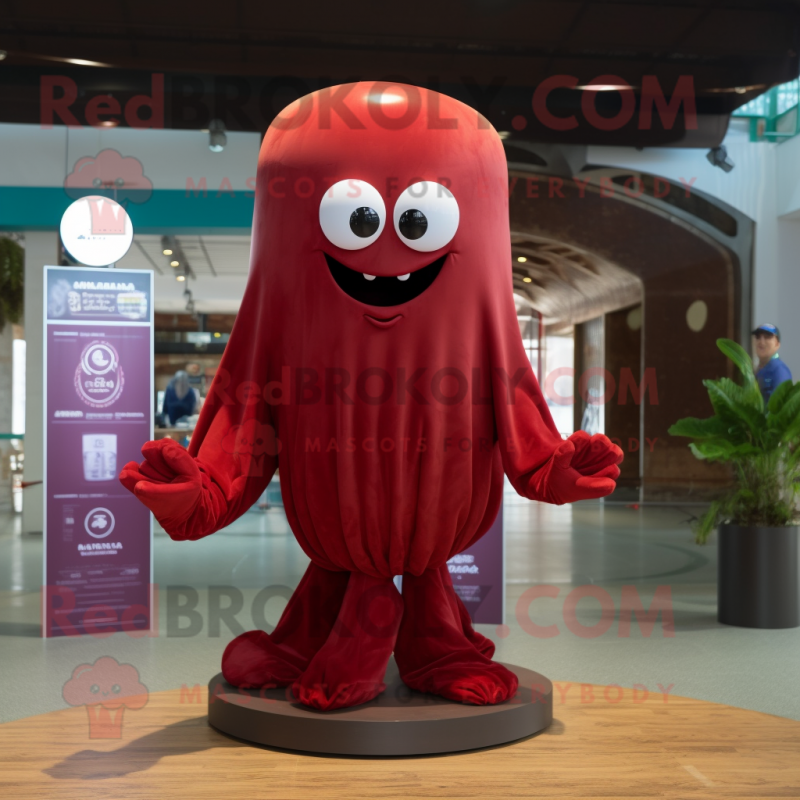 Maroon Jellyfish mascot costume character dressed with a Poplin Shirt and Foot pads Maroon Jellyfish mascot costume character dressed with a Poplin Shirt and Foot pads