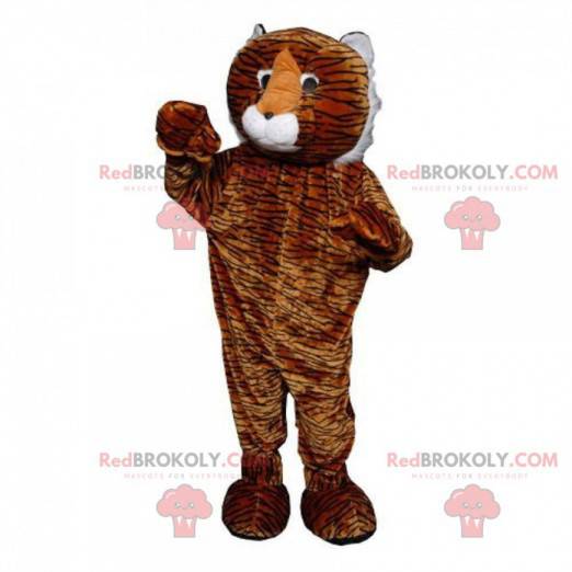 Orange tiger mascot, black and white, giant feline costume -