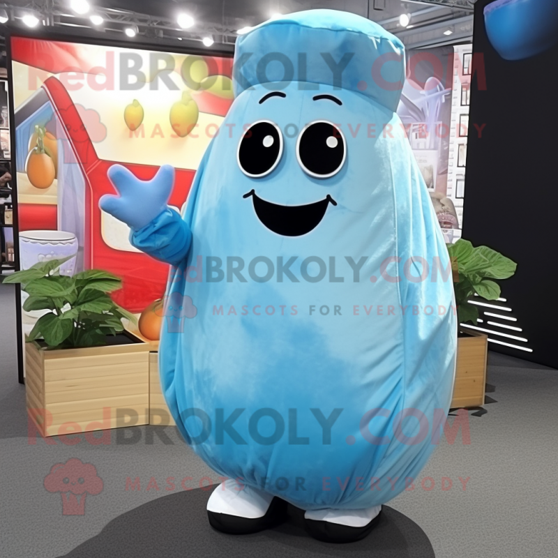 Sky Blue Potato mascot costume character dressed with a Coat and Wraps Sky Blue Potato mascot costume character dressed with a Coat and Wraps