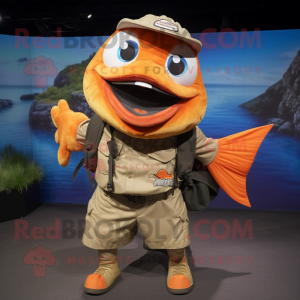 Orange Piranha mascot costume character dressed with a Cargo Shorts and Belts