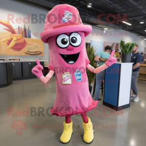 Pink Jambalaya mascot costume character dressed with a Skinny Jeans and Brooches