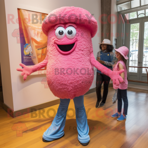 Pink Jambalaya mascot costume character dressed with a Skinny Jeans and Brooches