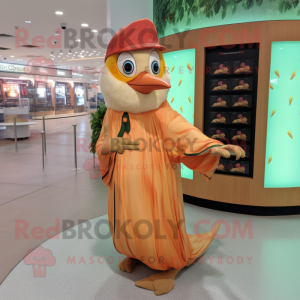 Peach Woodpecker mascot costume character dressed with a Cover-up and Rings