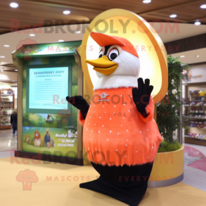 Peach Woodpecker mascot costume character dressed with a Cover-up and Rings