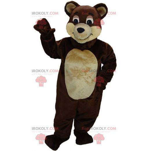 Mascota de oso de peluche marrón y beige, disfraz de oso lindo