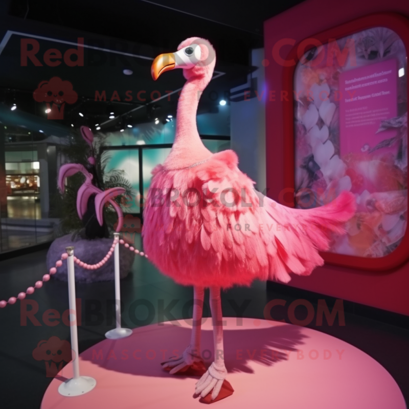 Pink Flamingo mascot costume character dressed with a Dress and Hairpins