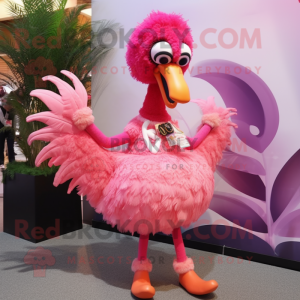 Pink Flamingo mascot costume character dressed with a Dress and Hairpins