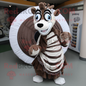 Brown Zebra mascot costume character dressed with a Circle Skirt and Shawl pins