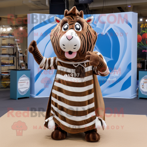 Brown Zebra mascot costume character dressed with a Circle Skirt and Shawl pins