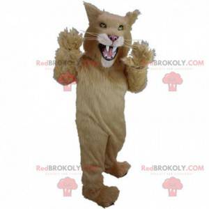 Mascotte de chat beige et blanc, costume de chat sauvage -