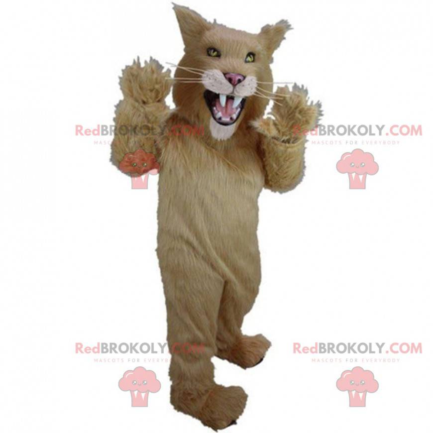 Mascotte gatto beige e bianco, costume da gatto selvatico -