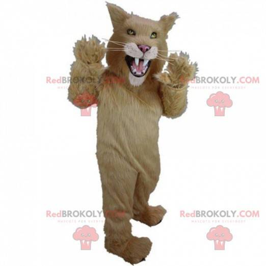 Beige og hvit kattemaskot, villkattdrakt - Redbrokoly.com