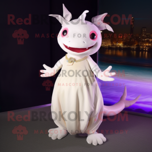 Hvit Axolotls maskot drakt...