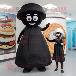 Black Bagels mascot costume character dressed with a A-Line Dress and Hats