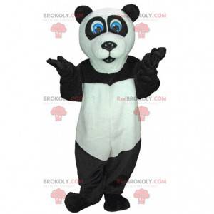 Mascotte del panda in bianco e nero con gli occhi azzurri -