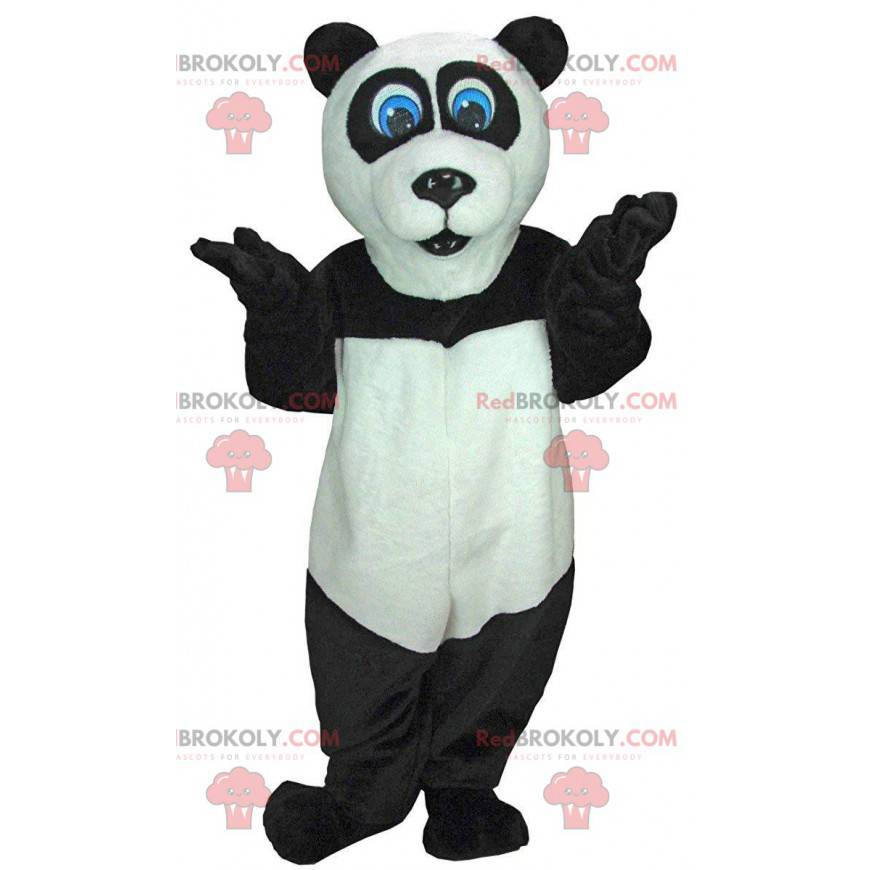 Zwart-witte panda mascotte met blauwe ogen - Redbrokoly.com