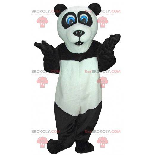 Mascotte de panda noir et blanc avec les yeux bleus -